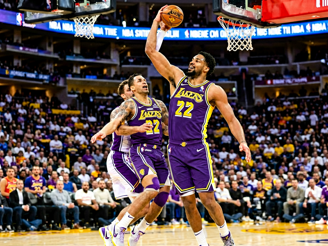 NBA常规赛激烈对抗,球员突破上篮精彩瞬间